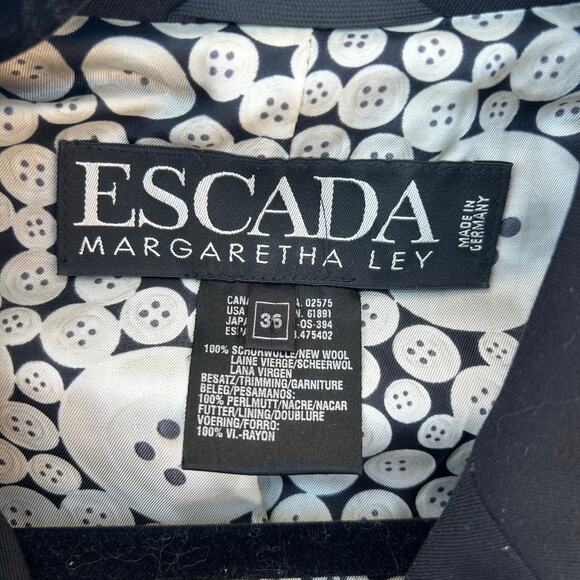 Vintage 90s Escada Margaretha Ley Black Blazer Buttons Wool Jacket 36 Couture 4 - Picture 4 of 13